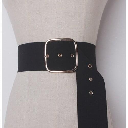 Hot Sexy Women Punk Rivet Fabric Wide Belt Lady Big Metal Square Pin Buckled long Belt for Women Skirt Decoration Rated 5