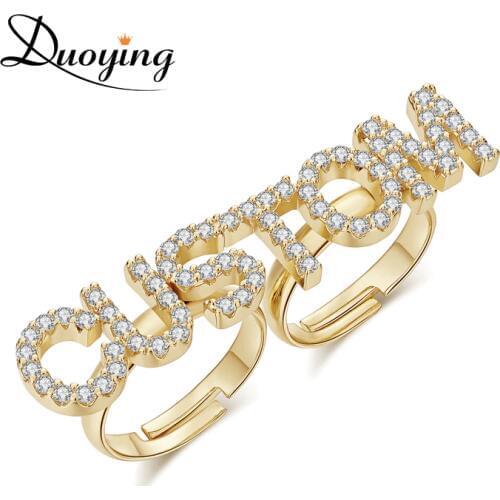 Duoying Zircon Custom Initial Rings with Love Friends Ring A-Z Alphabet Letter Rings with Letter for Love Gift Women Nail Ring