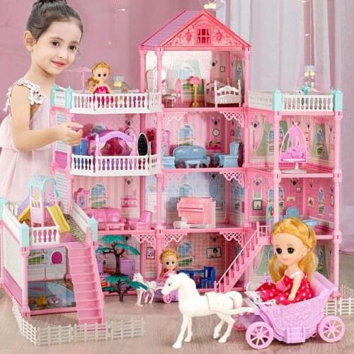 New Big Size Girls Princess Villa Toy Handmade Doll House Castle Diy House Toy Dollhouse Birthday Gifts Educational Toys