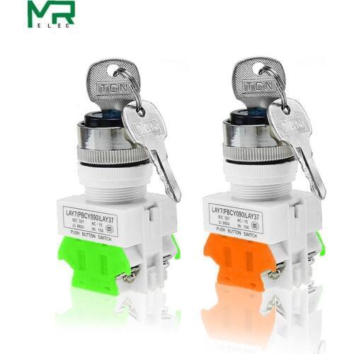 LAY37 22mm Rotary switch 2/ 3 Position Knob Rotary Key lock 1NO/1NC and 2NO rotary switch DPST Locking Switch 660V Ui 10A Ith