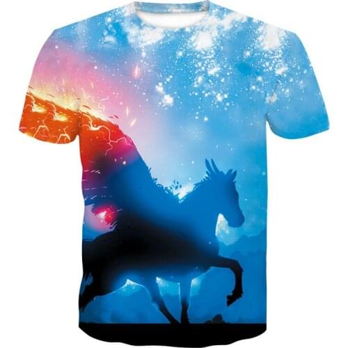 Summer 2020 men and women casual short-sleeved printed t-shirts fashion trend street wear animal horses, cats, eagles t-shirts