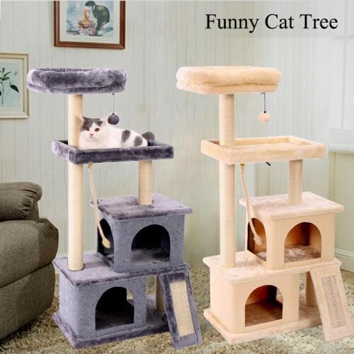 Hot Catt Tree Multilevel and Luxury Cat Towers 50 Inches with 2 Condos Spacious Perches, Scratching Post Dangling Balls and Ramp