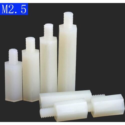 M2.5 + 6mm White Male-Female Nylon Spacer M3 Hex Column Standoff Support Screws Nut Spacing screws Circuit board