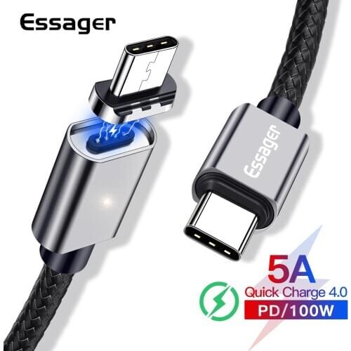 Essager Magnetic USB Type C Cable 5A Fast Charging Type-C Cord Magnet Charger For Huawei P30 P20 Mate 30 Xiaomi mi 10 USBC Cable