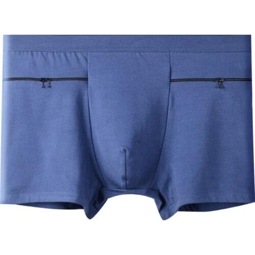 Plus Size Mens Underwear With Zipper Pockets Panties Cotton Sexy Theftproof Boxer Shorts Underpants Calzoncillos Slip Hombres