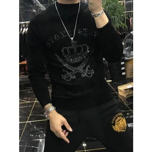2021 Mens High Quality Hot Drilling Crown O Collar Comfortable Slim Fashion Sweater