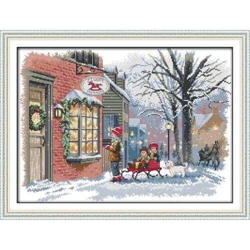 Christmas wishes cross stitch kit lanscape 18ct 14ct 11ct count printed canvas stitching embroidery DIY handmade needlework