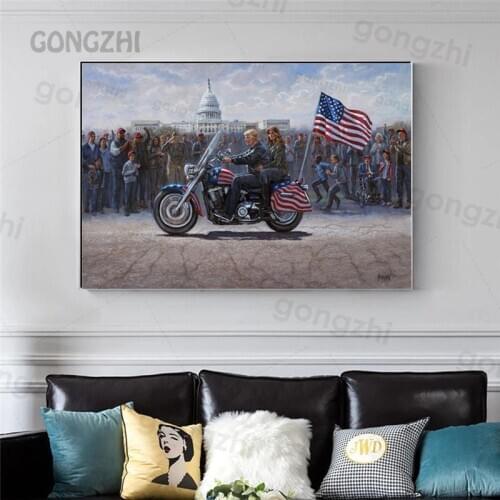 American Ace Wall Art Poster Trump Riding Motorcycle Photo Canvas Painting Modular Picture On Living Room Wall Home Decoration