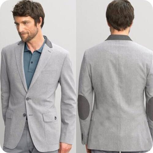 Latest Designs Elbow Patches Grey Men Suits Wedding Groom Tuxedos Man Blazer Terno Masculino 2Pieces Prom Suits Evening Party