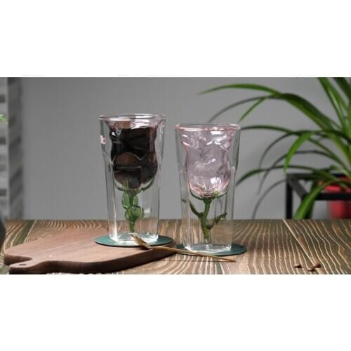 New double rose Glass Pink liner red wine cup coffee juice cup