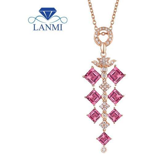 New Natural Loving Pink Tourmaline Diamond Pendant Necklace Real 14K Rose Gold for Wife and Mom Christmas Wholesale Jewelry Gift