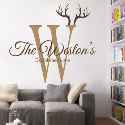 Personalized Family Custom Name Wall Decals Murals Decor Antlers Vinyl Sign Monogram Last Wedding Stickers Decoration DW9327