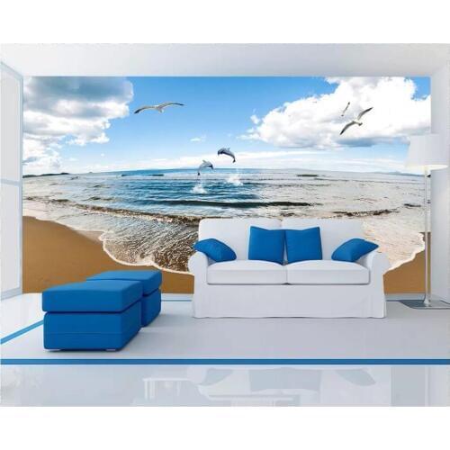 Custom photo wallpaper 3d wall murals wallpaper Seaside scenery mural dolphin beach TV background wall papers home decor
