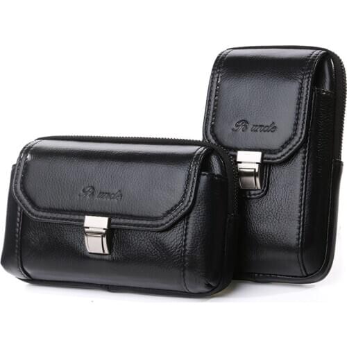 Male Ratro Zipper Mens Waist Bags Small Solid Color Card Holder 6.5 inch Phone Packs Belt Fanny Purse