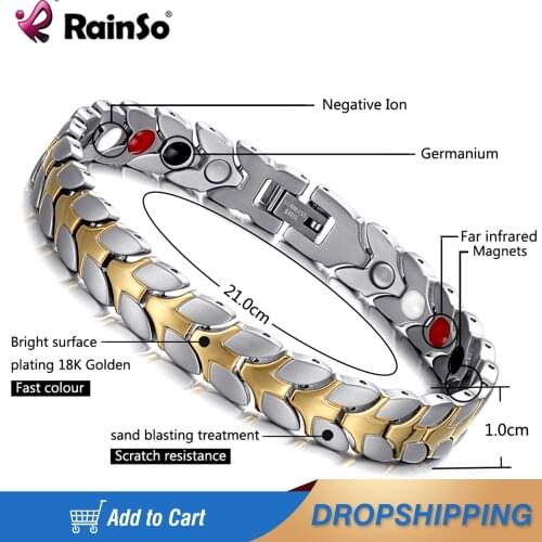 RainSo Unisex Hologram Bracelets Relieve Fatigue Germanium Magnetic Bracelets & Bangles Steel Wristband Jewelry for Arthritis