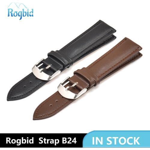 Rogbid Strap B24 Genuine Leather Watch Bracelet for Men Women Watch 24mm Quick Release Watcheband Strap Black Brown Wristband