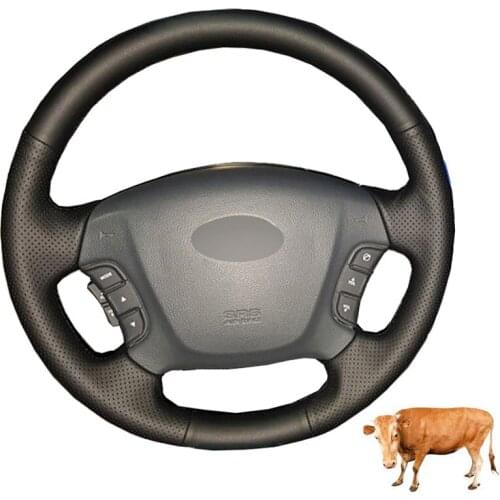 Hand Sewing Car Steering Wheel Cover Top Layer Cow Leather For Kia Carens 2007-2011 Rondo 2007-2010 Hyundai Entourage 2007-200
