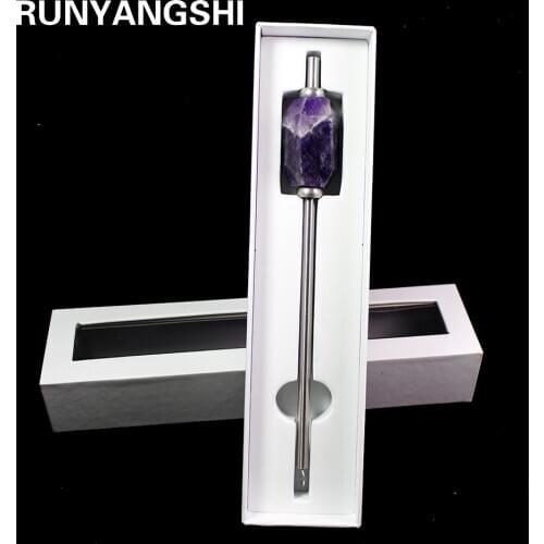 Runyangshi 1pc New Eco-friendly Collapsible dream amethyst drink straw Purplecrystal Reusable Stainless Steel Straw With Brush