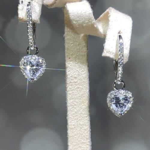 Huitan Romantic Princess Heart CZ Dangle Earrings Bling Bling Womens Accessories for Wedding Engagement Party New Trend Jewelry