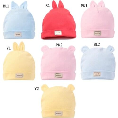 Baby Soft Cotton Tire Hat Newborn Infant Solid Color Warm Cute Cartoon Ears Beanie for Toddler Boys Girls Shower Gifts H3CD