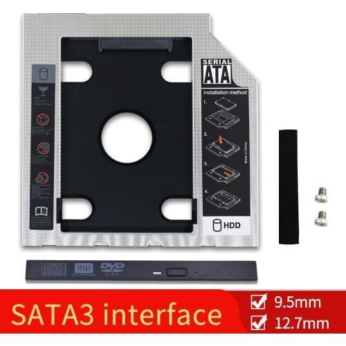 TISHRIC 9.5mm/12.7mm SATA 3.0 Universal 2nd HDD Caddy Optibay Enclosure 2.5" SSD Hard Disk Drive Box HDD Case for Laptop