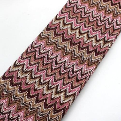 Zig Zag Knitting Lace Fabrics 1 Meter Light Pink Wave Striped Crochet Dress Skirt Lace Knitting Mesh Fashion Fabrics 150CM Wide