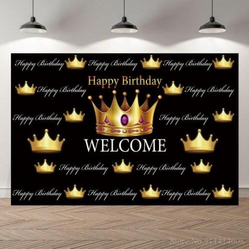 Repeated Crown Happy Birthday Backdrop Photography Adult Women Celebration Evening Party Decor Wall Poster Vinyl Backgrounds