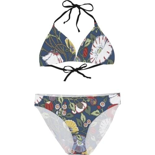 Women 2021 Sexy Bikinis Vincent Poppies Navy Women Swimsuit Mid Waist Dress Sets Spring Women Beach Wear