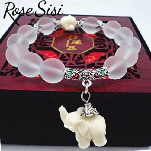Rose sisi Ethnic style frosted crystal bracelet for women handmade elastic fashion cute elephant bracelets on hand jewelry