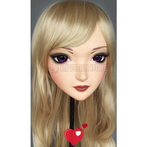 ZI-03)Female Sweet Girl Resin Half Head Kigurumi Mask With BJD Eyes Cosplay Japanese Anime Role Lolita Mask Crossdress Doll