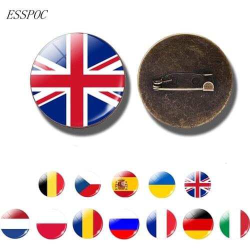 Europe National Flag Badge Pin France Italy Spain Poland Russia Ireland Netherlands Country Flag Brooch Glass Cabochon Jewelry