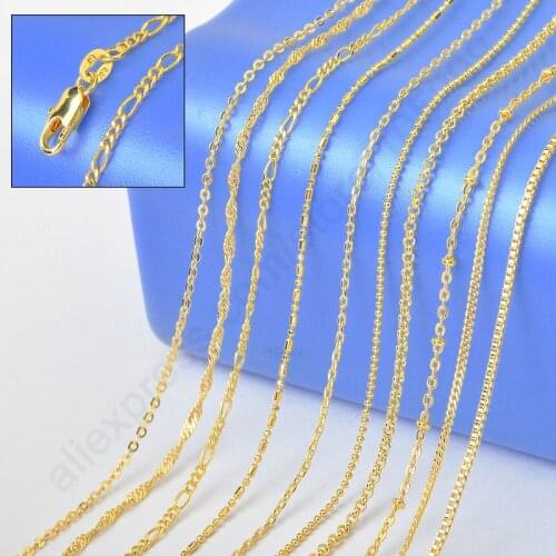 10PCS Sample 18" Mix 10 Kinds Solid Yellow Gold Filled Venice Figaro Rolo Curb Necklace Chains - Stamped 1.2-2MM