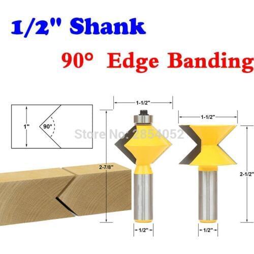 2Pc 1/2" Shank 90 Degree Edge Banding Router Bit Set V-Design Tongue & Groove plate splicing knife woodworking cutter