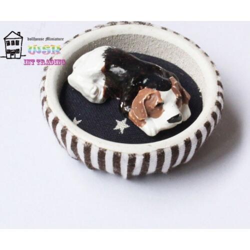 1:12 Dollhouse miniature dolls accessory Lovely puppy Black Dog Kennel Children gift 2 pcs