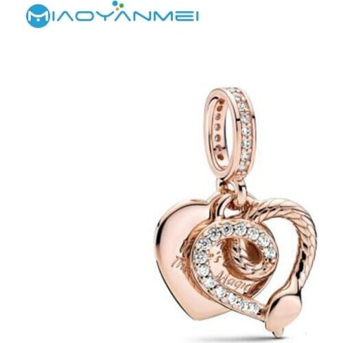 2020 Autumn New 925 Sterling Silver Rose Gold Double Love Pendant Fit Original Pandora Bracelet Women DIY Fashion Dangle Charms