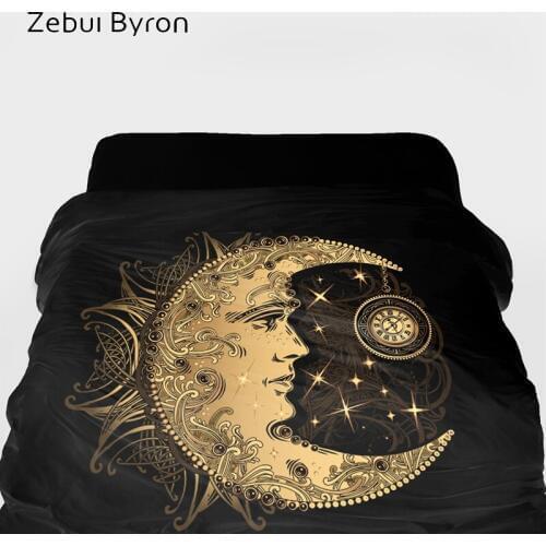 3D Duvet Cover King/Queen/Custom size,Quilt/Blanket/Comforter Cover 220x240,Boho Golden moon Bedding for USA/AU/Russia,Drop ship