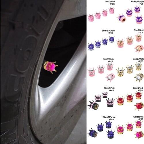 4Pcs Creative Tire Valve Caps Cover Bling Diamond Crown Shape Valve Cap Tyre Stem Car Tire Dust Cap