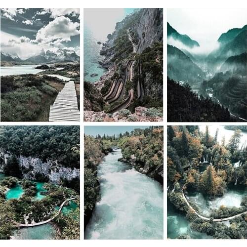 5D DIY Diamond Painting Forest River Resin Kits Full Round Diamond Resin Painting Kit Rhinestone Drawing Room Decor Picture Gift