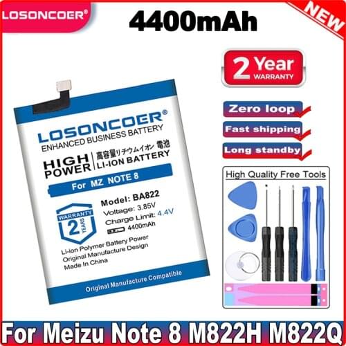 LOSONCOER 4400mAh BA822 Good Quality Batteries For Meizu Note8 Note 8 M822H M822Q Smart phone Battery+Free Tools