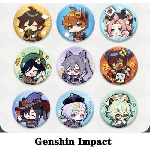 Anime Game Genshin Impact COSPLAY ZHONGLI KEQING MONA VENTI DIONA HUTAO TARTAGLA Q Version Of The Round Badge, A Cute Gift