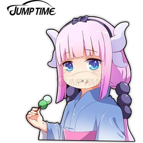 JumpTime 13 x 7.7cm KANNA Miss Kobayashis Dragon Maid Peeker Car Stickers Laptop Waterproof Decal Windows Trunk Decoration