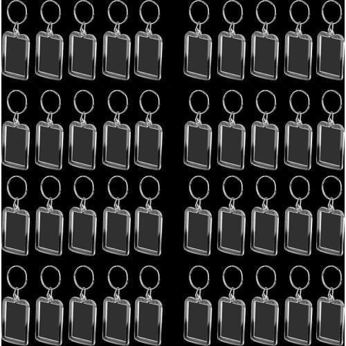 40pcs Acrylic Photo Keychain Custom Frames Snap in Insert Clear Blank DIY Picture Frames Key Chains Fashion Jewelry
