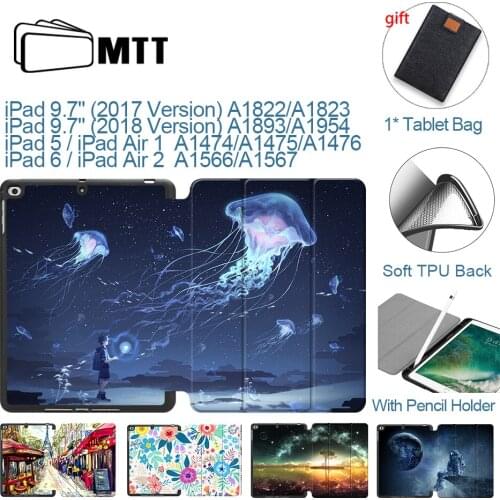 MTT Soft TPU Case For iPad 9.7 inch 2017 2018 PU Leather Flip Stand Smart Tablet Case For iPad Air 1 Air 2 With Pencil Holder