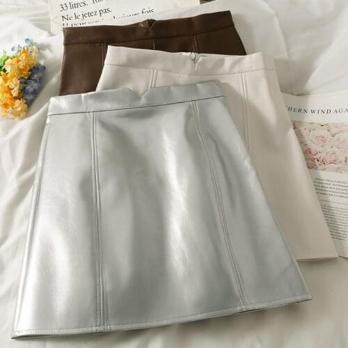 HELIAR Women PU Leather Skirt A-Line Mini Skirts Sexy Light Solid Midi Skirts 2021 Autumn Highstreet Bodycon Skirt Women