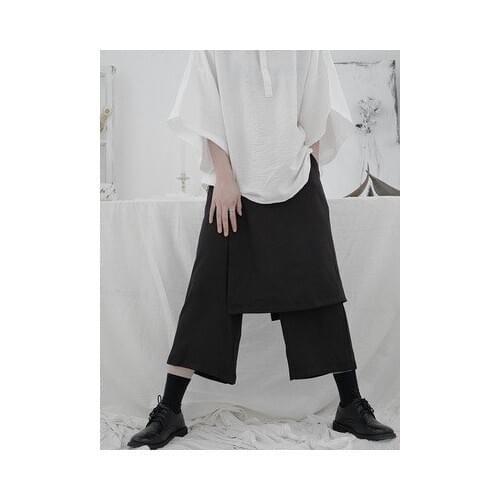 Yamamoto Black Capri Pants womens loose double layer personality design feeling minority Japanese wide legs casual pants