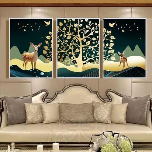 Canvas Paintings HD Prints Pictures Nordic Golden Deer Landscape Poster Home Decor Wall Art No framed