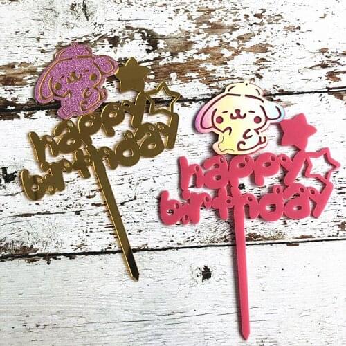 Laser Cute Dog Acrylic Happy Birthday Cake Topper Birthday Cake Topper Supplies for Anniversary Birthday Party Cake Decorations