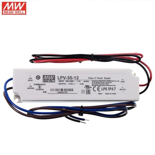 LPV-35-12 MEAN WELL LED driver 110/220VAC to 12V DC 3A 36W waterproof IP67 Constant Voltage LED Switching Power Supply