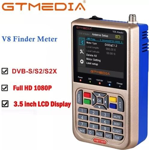 GTMEDIA V8 Finder DVB-S2/S2X Digital Satellite Finder High Definition 1080P HD ACM Sat Finder Meter with 3000mA Battery