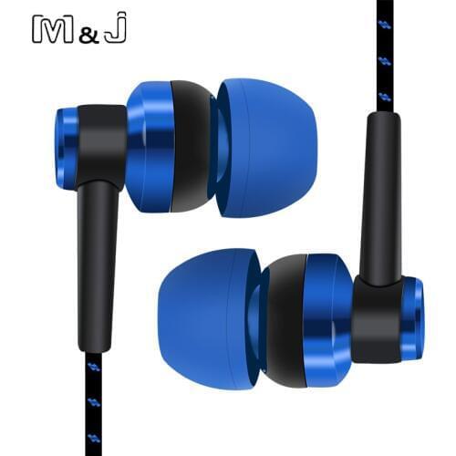 M&J MP3 MP4 Wiring Subwoofer Headset Braided Rope Wire Cloth Rope Noise Isolating Earphones for iphone Xiaomi redmi pro earbuds